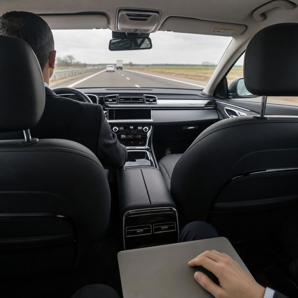 Trajet Metz Roissy CDG vu depuis la banquette arrière du SUV électrique sur l’autoroute A4
